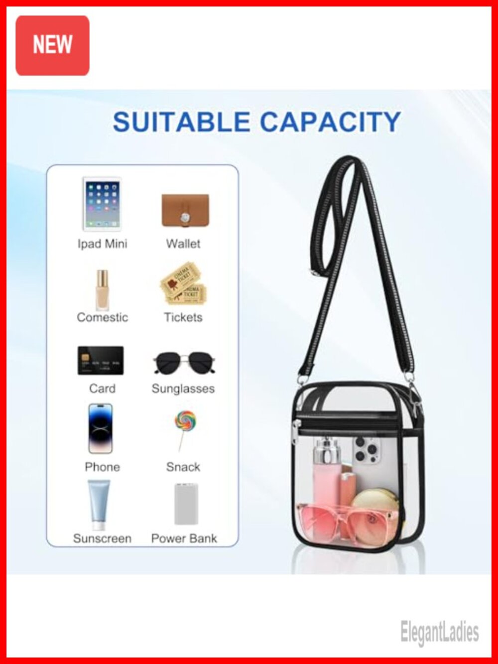Clear Stadium Approved Crossbody Purse Women Adjustable Strap - Picture 4 of 6